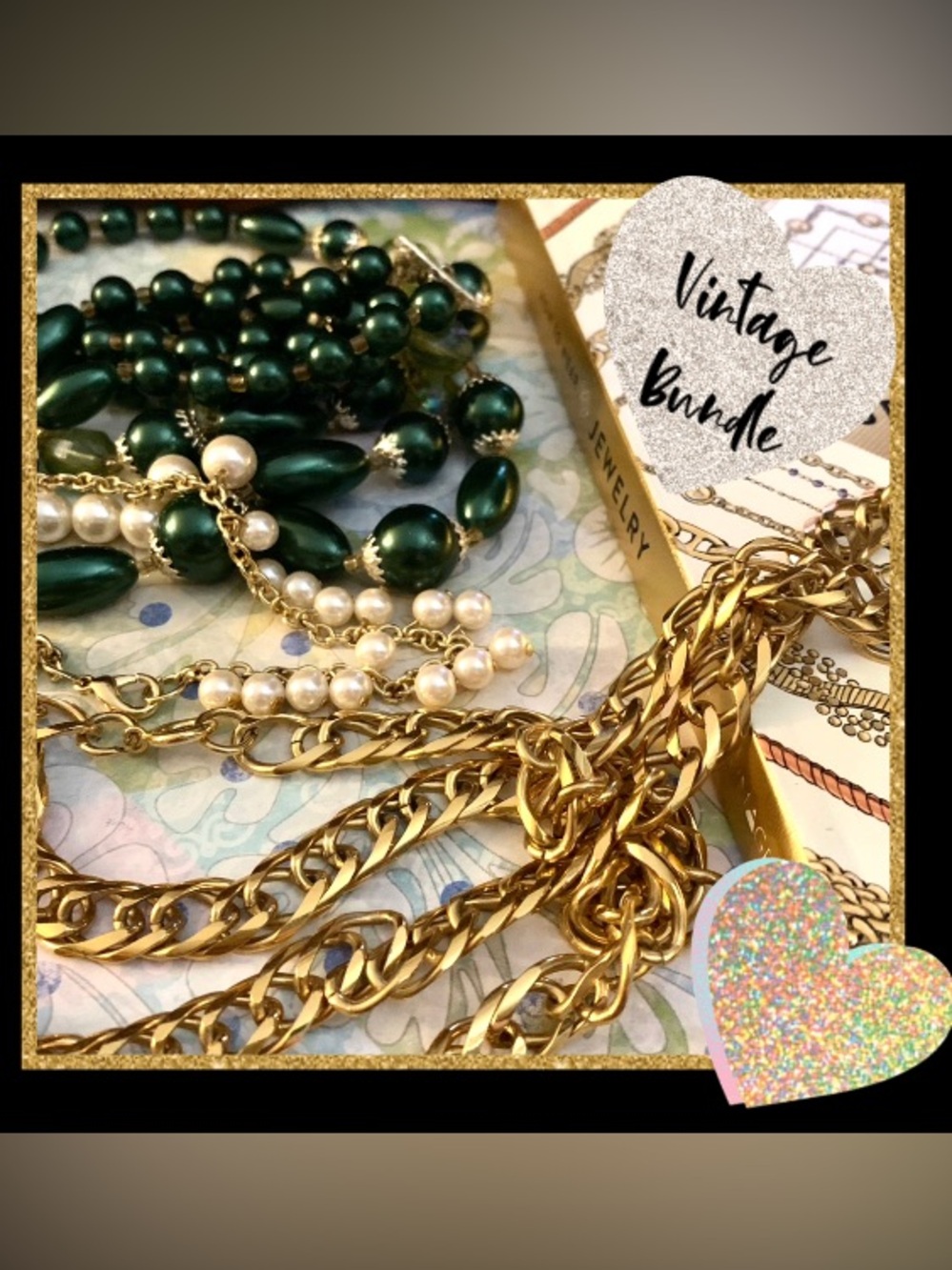 Vintage-Style Emerald & White Pearls Necklace Set